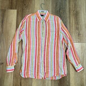 Paul & Shark Yachting Linen Button Down Shirt Colorful Stripe Size L
